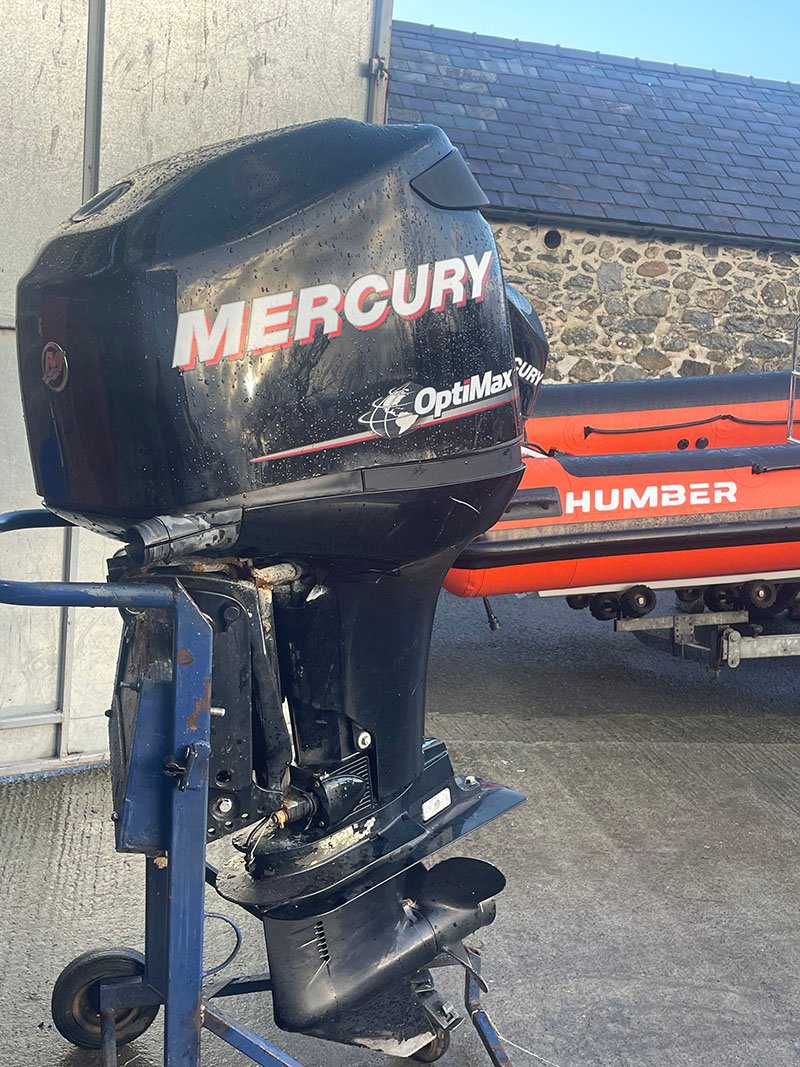 Used 125hp Mercury Optimax - Long shaft, two stroke, direct injection, electric start, remote control, PTT, 477hours